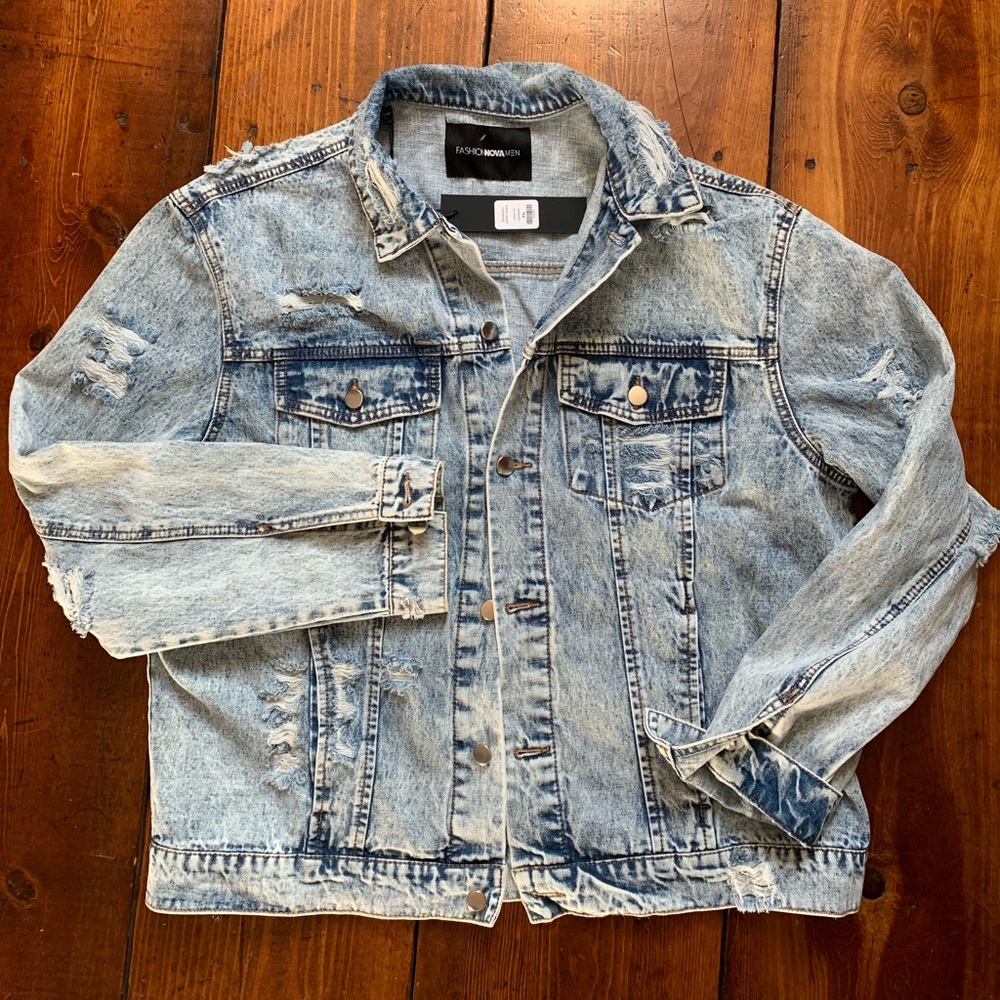 Fashion Nova Mens Denim Jacket Size XXL Acid Wash
